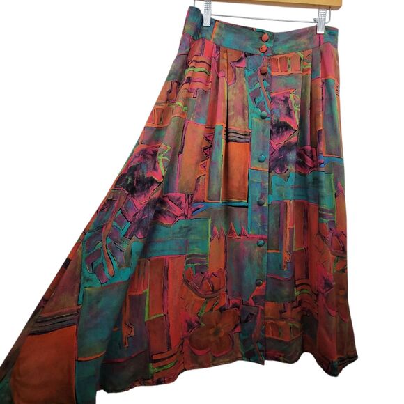 Vintage INGROUP LTD Abstract Pattern Button Midi Skirt W/Pockets Size 12 - Picture 4 of 7